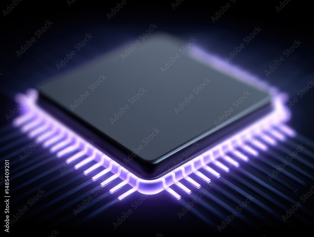 Aufkleber technological marvel of a sleek microchip illuminated with captivating purple light radiating from i