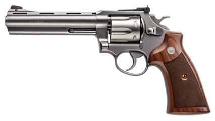 Professional studio shot of a polished stainless steel colt python revolver against black