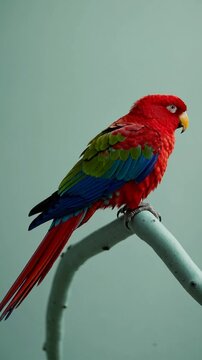 Perroquet multicolore perch&eacute; sur une branche dans un d&eacute;cor minimaliste
