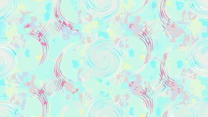 Abstract watercolor background with circles and curved lines in pastel shades of blue and pink design