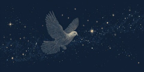 Fototapeta premium Celestial dove soaring amidst starry night