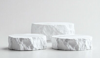 Three White Stone Pedestals for Display