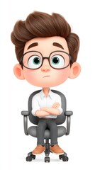Thoughtful Cartoon Boy in Office Chair
