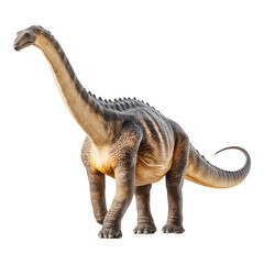 Naklejka premium Diplodocus midstride in prehistoric landscape a side view of a dinosaur, isolated on transparent background