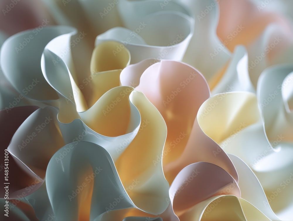 Poster soft curves and flowing textures of colorful abstract forms in elegant layers of pastel shades for c