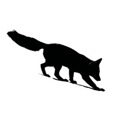 Solid black silhouette of a fox sneaking