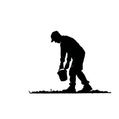 Solid black silhouette of a gardener planting