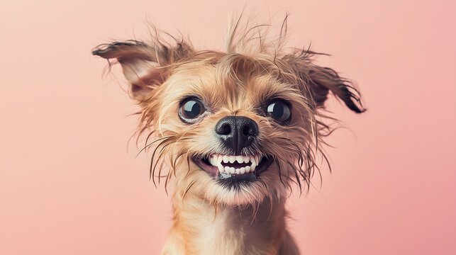 Funny Small Dog Close-up Smiling Wide Showing White Teeth
