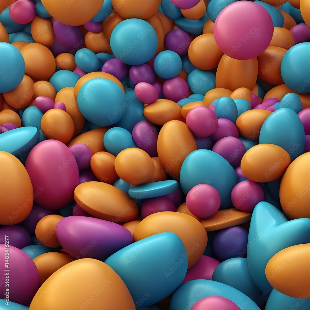Poster 3d render or illustration of colorful abstract shapes interconnected, representing unity and teamwor