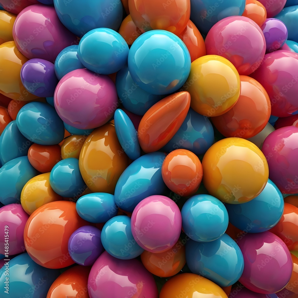 Poster 3d render or illustration of colorful abstract shapes interconnected, representing unity and teamwor