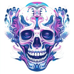 Vibrant, abstract skull design with swirling patterns.