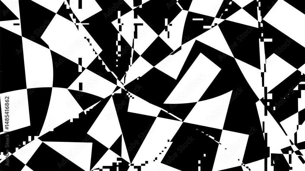 Poster abstract black and white geometric pattern distorted checkerboard design