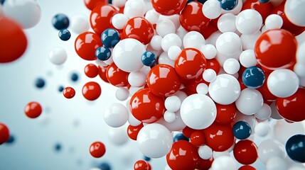 Abstract Composition of Red White and Dark Blue Glossy Spheres