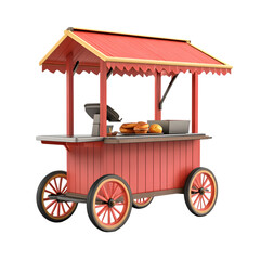 Digitally rendered, charming food cart, presented in a vivid color scheme, suggesting a quick-service restaurant.