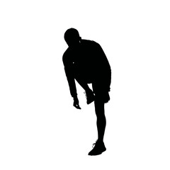 Solid black silhouette of a jogger stretching