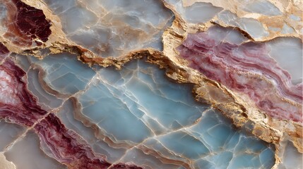 Obraz premium Luxurious onyx marble texture with swirling blue pink and gold veins ideal for elegant design projects and backgrounds.