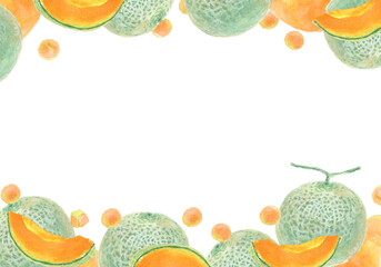 水彩絵の具で描いた赤肉メロンの背景