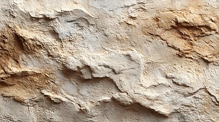 Naklejka premium A high resolution image displays a textured stone wall surface with varying shades of beige and brown.