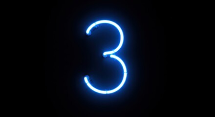 Naklejka premium Neon number 3 with blue glowing lights on black background