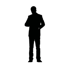 Solid black silhouette of a tailor measuring