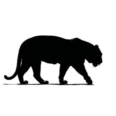 Solid black silhouette of a tiger stalking