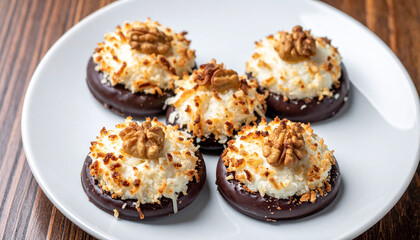 Tasty coconut cakes. Delicious dessert. Sweet food.