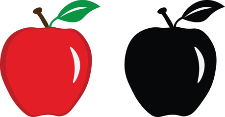 Fresh Apple Vector in Red and Black Color,Modern Fruit Illustration