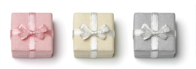 Three gift boxes, various colors