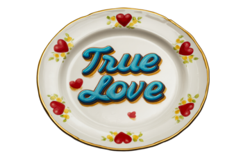 Creative plate design featuring true love message and heart accents