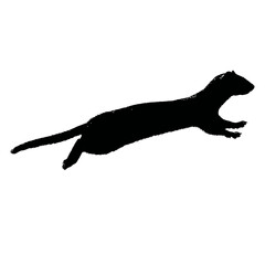 Solid black silhouette of a weasel chasing