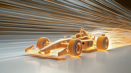Abstract Gold Race Car with Glowing Light Trail