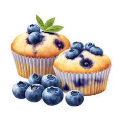 Blueberry Muffins are next to the Blueberries, transparent background, isolated image,