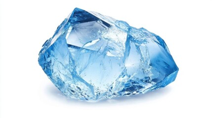 Fototapeta premium Raw sky blue topaz presented against a clean white backdrop.
