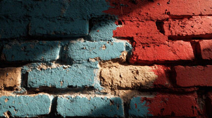 Grungy Multicolored Brick Wall with Bold Spray-Painted Texture and Urban Decay