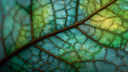 Macro Close-Up of Blue and Green Leaf Veins Highlighting Natural Pattern and Texture