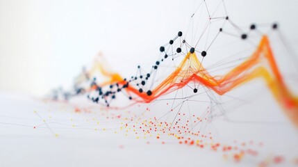 Abstract data visualization with interconnected networks and dynamic line graphs
