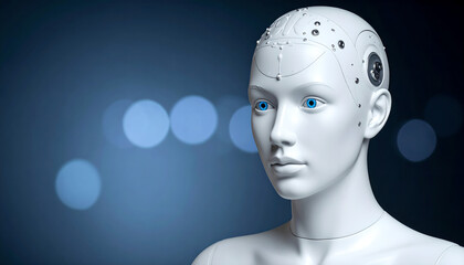 Female Robot Head, AI, Artificial Intelligence, Futuristic Technology, 3D Render