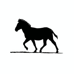 Solid black silhouette of a zebra trotting