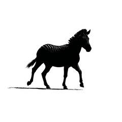 Solid black silhouette of a zebra trotting