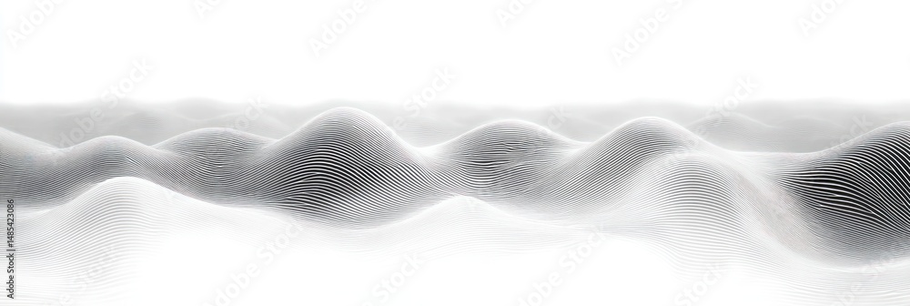 Poster smooth abstract landscape with flowing white and black curved lines forming wave-like patterns and h