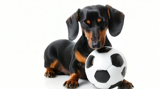 A lively dog enjoys interacting with a small soccer ball, demonstrating enthusiasm and agility in a playful setting