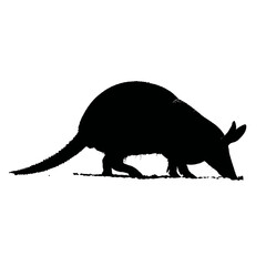 Solid black silhouette of an armadillo digging
