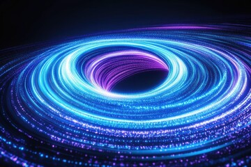 Dynamic swirl of glowing blue and purple light trails creating a mesmerizing vortex effect