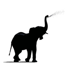 Solid black silhouette of an elephant spraying