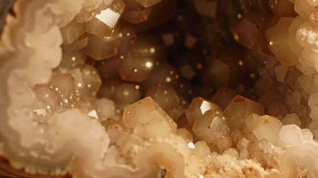 Macro Pan over Golden Geode Interior