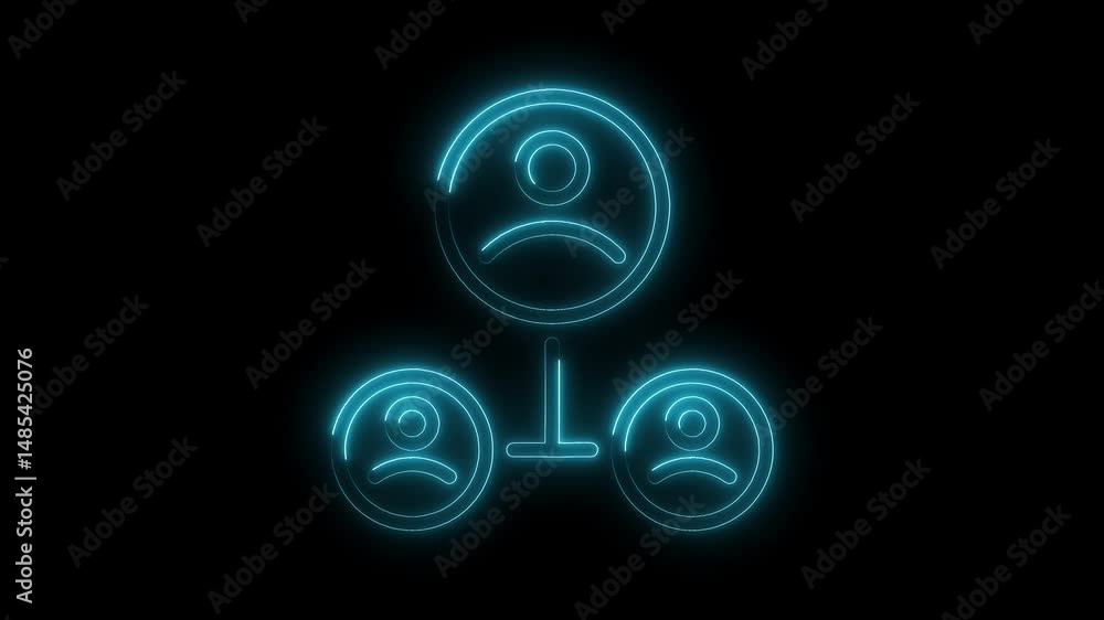 Poster glowing neon hierarchy structure animation in cyan against a black background