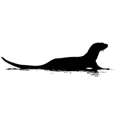 Solid black silhouette of an otter floating