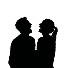 Solid black silhouette of friends laughing