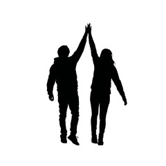 Solid black silhouette of friends high-fiving