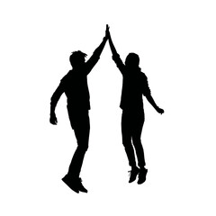 Solid black silhouette of friends high-fiving